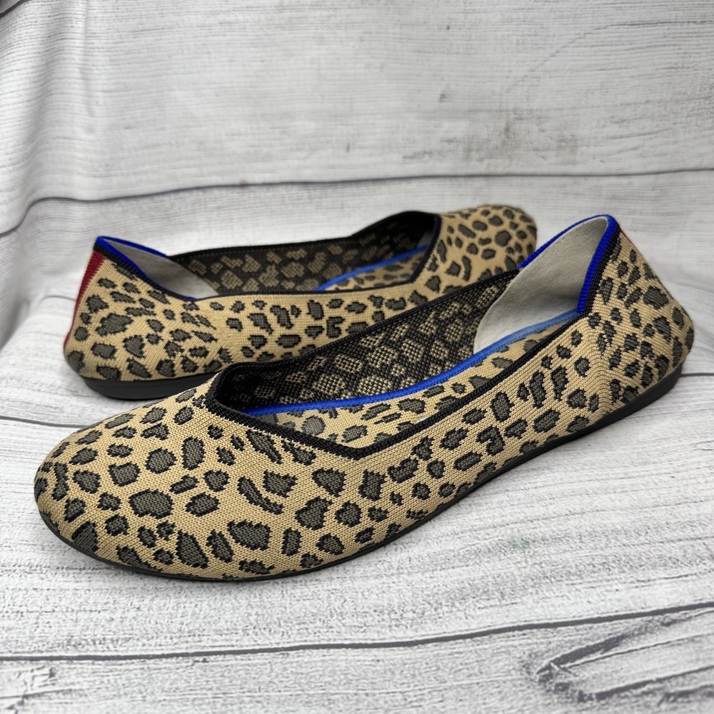 Rothy's The Flat Spotted Leopard Animal Print Size 10 Round Toe Tan Knit Retired
